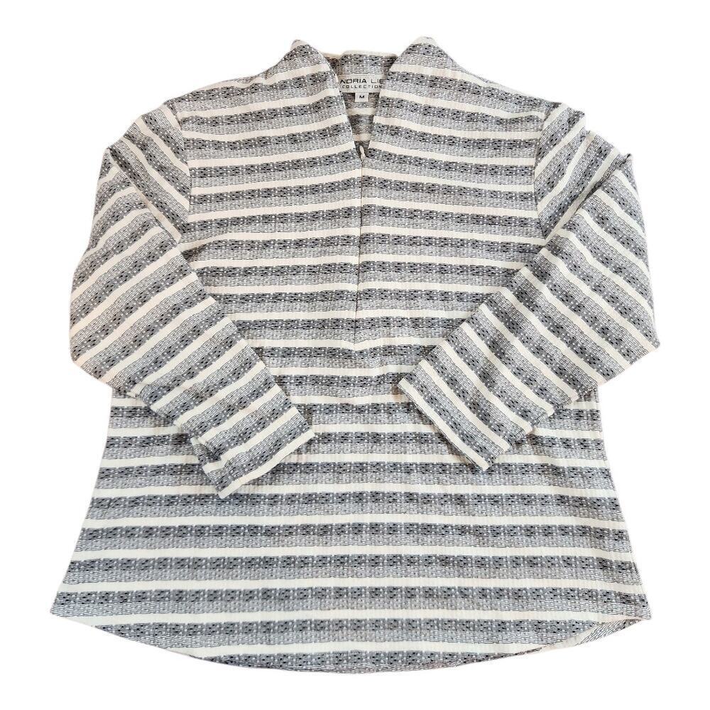 Andria Lieu collection sz Med womens top half zip‎ 3/4 sleeve black white